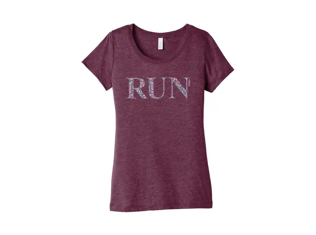 Affordable Women's =PR= Floral Run Graphic Tee - BELLA-FLORALRUNMAROON 0130